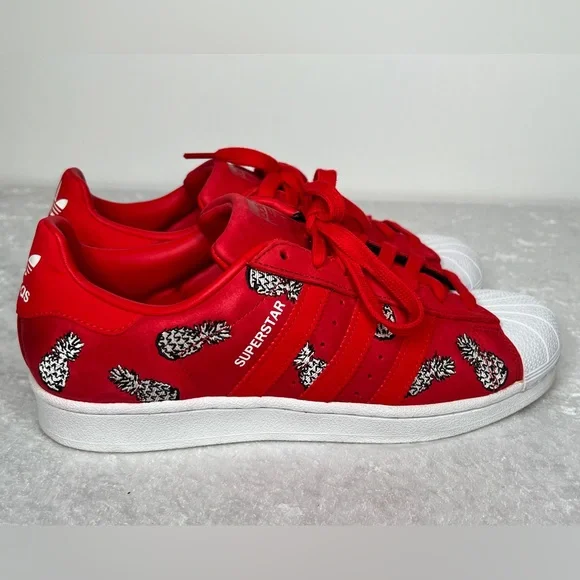 EUC adidas x The Farm Superstar Shoes - Scarlet Pineapple, Size 8.5